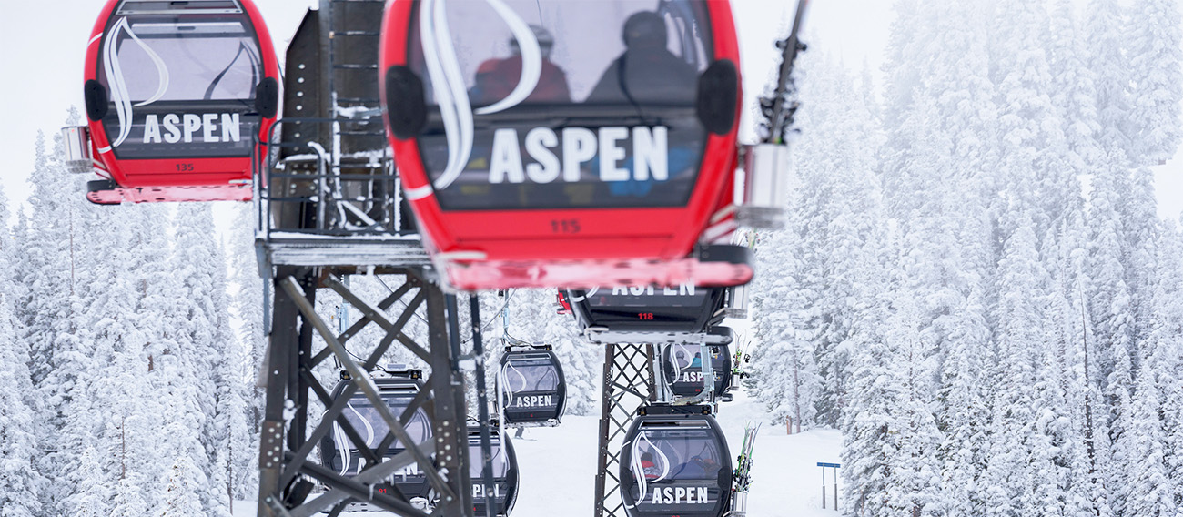 Aspen Mountain Gondola in winter during Ski Season in Aspen, Colorado